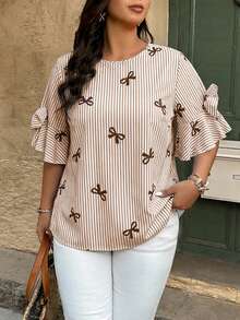Weeklong Plus Size Random Butterfly White Print Round Neck Casual Cute Shirt Vacation Summer - Multicolor - View 4