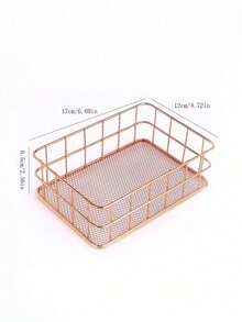 1PC Large Capacity Wrought Iron Metal Mesh Design Easy Viewing Modern Nordic Style Storage Basket Organizer For Office Supplies Cosmetics Vanity Desktop Shelving Home Decor Sturdy Space Saving Black White Gold - Gold - View 16