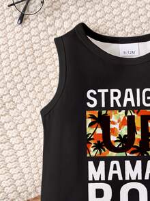 2pcs Baby Boys' Vacation Style Colorful Palm Tree & Letter Print Vest Top And Printed Shorts Set, Soft Fabric Suitable For Summer Outings Graphic Tee Summer Top - Multicolor - View 4