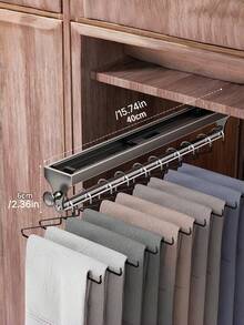 1pc Gunmetal Gray Pull-Out Sliding Clothes Hanger, Convenient And Quick, Multi-Functional Wardrobe Storage, With Painted Metal Hangers, Heavy-Duty Adjustable Clothes Rod, Space-Saving Aluminum Hanger Rod, Suitable For Bedroom Wardrobes, Apartments, And Dormitories. - Grey - View 8