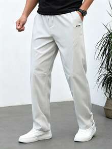 HUEFORM Men's Beige Drawstring Waist Pockets Loose Casual Pants - Beige - View 1