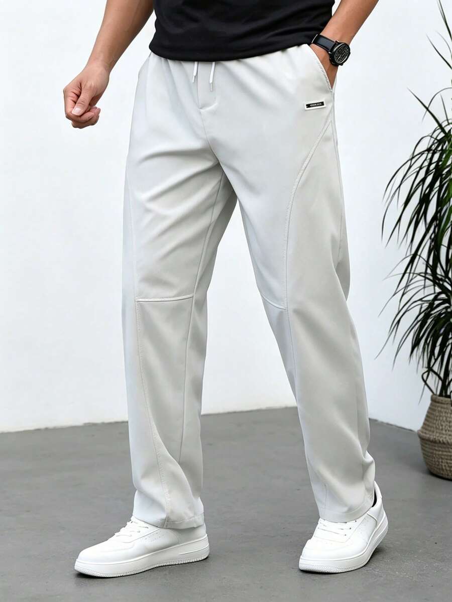 HUEFORM Men's Beige Drawstring Waist Pockets Loose Casual Pants - Beige - View 1
