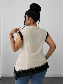 Maweii Blusa retro elegante de cuello en V para tallas grandes - Albaricoque - Ver 6