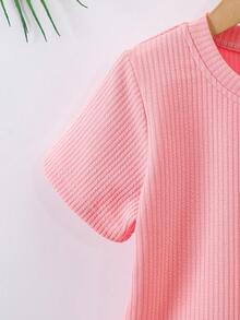 SHEIN Young Boy Summer Solid Color Round Neck Short Sleeve Pocket T-Shirt And Shorts Casual 2-Piece Outfit - Pink - View 5