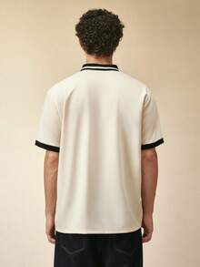 Sonviro Men's Casual Color Blocking Letter Print Polo Shirt, Summer - Apricot - View 2