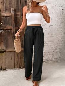 SHEIN Frenchy 2 chiếc quần ống rộng nữ 100% cotton, thích hợp cho mùa hè và các hoạt động ngoài trời. - Nhiều màu - Xem 7