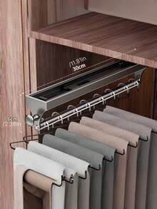 1pc Gunmetal Gray Pull-Out Sliding Clothes Hanger, Convenient And Quick, Multi-Functional Wardrobe Storage, With Painted Metal Hangers, Heavy-Duty Adjustable Clothes Rod, Space-Saving Aluminum Hanger Rod, Suitable For Bedroom Wardrobes, Apartments, And Dormitories. - Grey - View 6