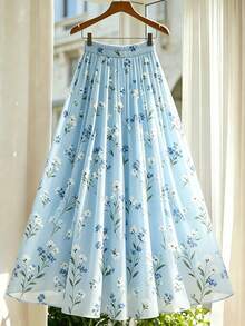 Franclia Chân váy chiffon in hoa cho nữ, chân váy xếp ly cạp cao ôm dáng, thiết kế eo chun, chân váy dài thanh lịch, trang phục mùa hè cho nữ, chân váy dự tiệc sang trọng, chân váy đi biển, chân váy dự tiệc cưới, chân váy duyên dáng cho nữ, chân váy đi nghỉ hè, váy thường ngày, váy chiffon đi nghỉ mát, chân váy công sở thường ngày, váy thời trang đa năng, chân váy phong cách thành thị - Màu xanh lam - Xem 3