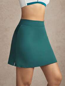 Activina Women's Minimalist Solid Color Split Pocket Sports Skort, Summer - Dark Green - View 3