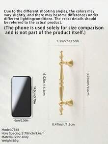 SHEIN 1pc Luxury Gold European Style Drawer Pull Handle, Unique Vintage Elongated Design, Exquisite Decor With Smooth Details, Fits Cabinets, Wardrobes, Kitchen, Bedroom Furniture, Comes With Screws For Installation - copper wire drawing - View 6