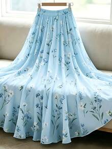 Franclia Chân váy chiffon in hoa cho nữ, chân váy xếp ly cạp cao ôm dáng, thiết kế eo chun, chân váy dài thanh lịch, trang phục mùa hè cho nữ, chân váy dự tiệc sang trọng, chân váy đi biển, chân váy dự tiệc cưới, chân váy duyên dáng cho nữ, chân váy đi nghỉ hè, váy thường ngày, váy chiffon đi nghỉ mát, chân váy công sở thường ngày, váy thời trang đa năng, chân váy phong cách thành thị - Màu xanh lam - Xem 10