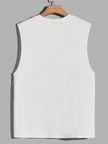 Manfinity Joysei White Standard Size Men's Letter Graphic Printed Jersey Casual Sleeveless Tank Top, Holiday - White - View 2