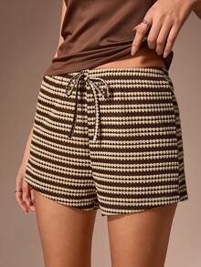 Lazeform Fashionable Off-Shoulder Casual Sexy Loungewear Set, Spring/Summer - Brown - View 4