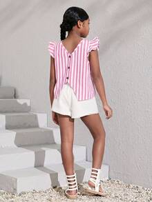 SHEIN Tween Girls' Casual Striped Shirt, Spring/Summer - Pink - View 5