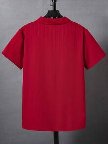 SHEIN Kemeja Lengan Pendek Polos Kasual untuk Remaja Laki-laki - Burgundy - View 2