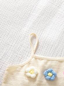 SHEIN 2件套少女纯色梭织3D立体花朵流苏边吊带背心和长裤套装 - 彩色 - 查看 9