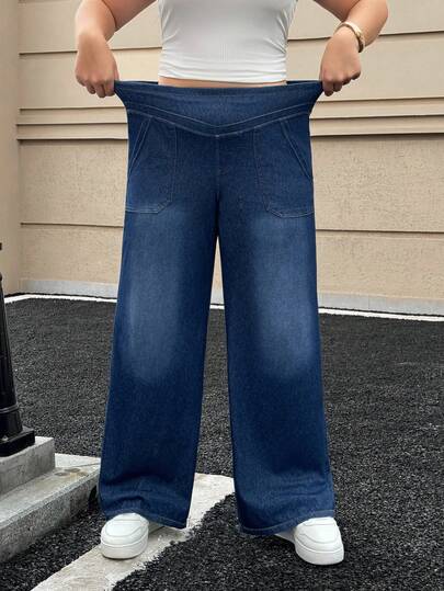 Flexra Quần jean denim co giãn dáng rộng dành cho nữ cỡ lớn, phù hợp cho mọi mùa.