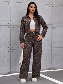 SHEIN ICON Women's Vintage Style Casual Jacket - Brown - View 6