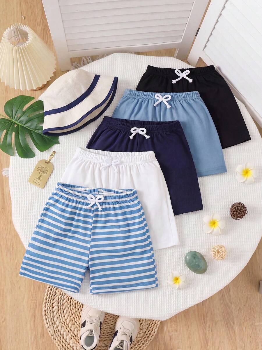 SHEIN Vintaside Kids Young Boy 5 cái/bộ quần short thường ngày mùa hè - Nhiều màu - Xem 1