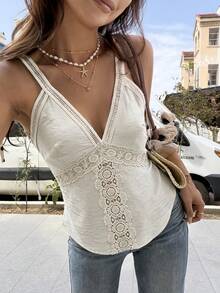SHEIN Elenzya Women's Smooth-Woven Elegant Boho Summer Blouse, Perfect For Fashionable Outfits Vacation Beige - Apricot - View 5