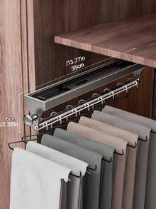 1pc Gunmetal Gray Pull-Out Sliding Clothes Hanger, Convenient And Quick, Multi-Functional Wardrobe Storage, With Painted Metal Hangers, Heavy-Duty Adjustable Clothes Rod, Space-Saving Aluminum Hanger Rod, Suitable For Bedroom Wardrobes, Apartments, And Dormitories. - Grey - View 7