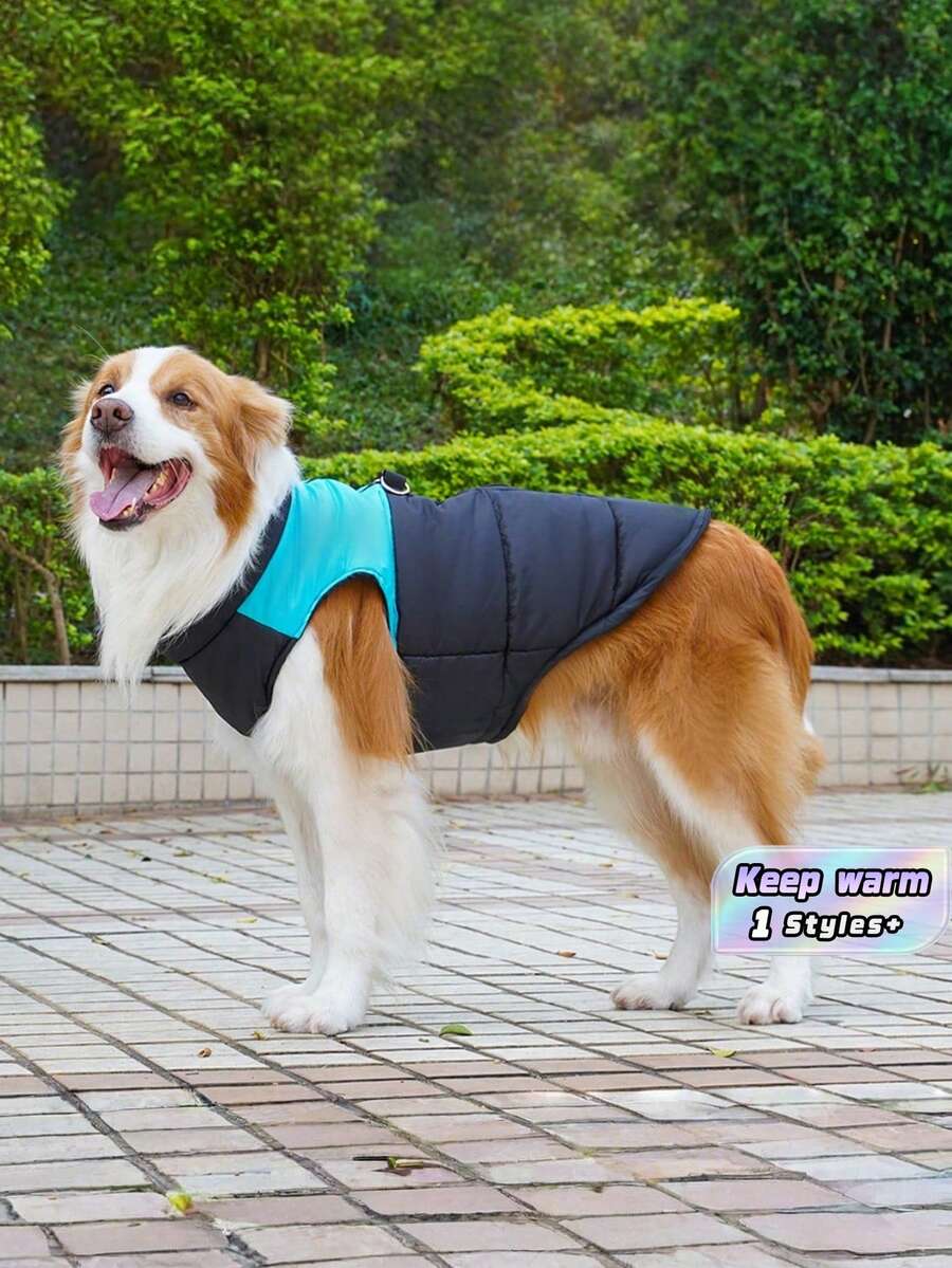 秋冬宠物服装批发:狗猫保暖背心,适合金毛、边境牧羊犬等大中型犬种。 - 藍色 - 查看 1