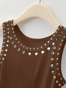 Rovax Sequins Embellished Crop Top, Street Fashion Style Cowboy, Plus Size Night Rave Chocolate Brown Summer - Coffee Brown - View 5