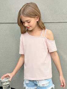 Firerie Kids Firerie Kids Nova Glow 少女休闲度假纯色针织单肩短袖上衣 - 粉色 - 查看 4