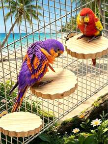 1/2pcs Wood Flower Shaped Perch Platform, Suitable For Parrots & Hamsters Climbing & Jumping Stage, Bird Cage Accessories, All Season - Apricot - View 9
