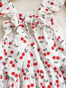 SHEIN Baby Girl Cute Cherry Print Ruffle Hem Dress - Red and White - View 6