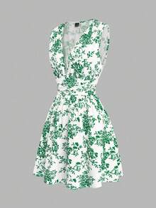 Qadelle Women's Woven Printed Summer Dress For Vacation - Green - View 7