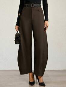 MOTF PREMIUM WOMEN'S CASUAL SOLID COLOR STRUCTURED SPLIT WIDE LEG PANTS - Coffee Brown - View 5