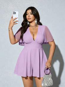 Viva Relle Combinaison élégante et sexy grande taille, col V profond, couleur unie, été - Parme - Voir 4