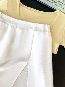GlowEve Women's Casual Vacation & Commute Solid Color Skirt Pants, Without Belt - White - View 4