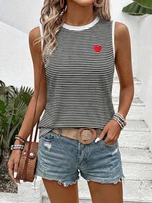 SHEIN Holidaya Áo tank top nữ họa tiết trái tim kẻ sọc, kiểu dáng thường ngày, đa năng, hàng mới về mùa xuân/hè. - Nhiều màu - Xem 5