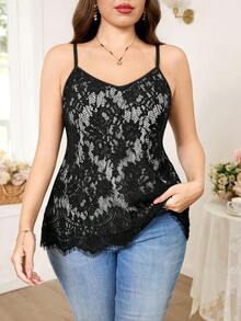 Reflora Áo camisole ren gợi cảm đa năng dành cho nữ cỡ lớn, thích hợp mặc hàng ngày. - Đen và trắng - Xem 3