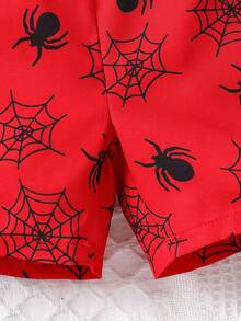 SHEIN Sparklyn Young Boy Spider Print Knot Waist Shorts - Multicolor - View 7