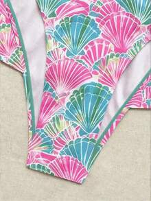 Bellisia Teal And Pink Textured Fabric Halter Neck Deep V-Neck Backless Double Ruffle Hem Dress, Cute Tropical Sweet Style For Summer Beach Vacation - Multicolor - View 8