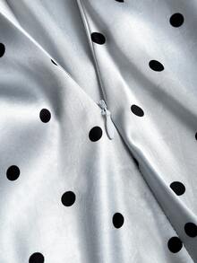 Sweetra Gaun Mini Satin Polkadot Musim Semi/Panas Terbaru, Renda Kontras, Warna Cerah, Cocok untuk Pesta, Pakaian Ulang Tahun - Biru - View 8
