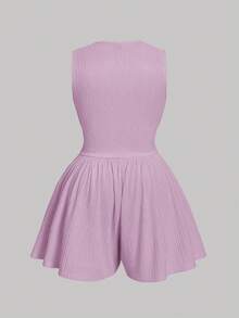 SHEIN MOD V-Neck Ruched Waist Short Plus Size Women Jumpsuit - Purple - View 2
