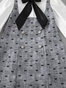SHEIN 女童 2合1 蝴蝶結裝飾 時尚 80年代派對 校服 開學季 白色 秋季 - 彩色 - 查看 5