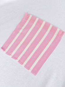 SHEIN Contrast Pink Stripe Pocket Tee & Pants Pajama Set - Pink - View 6