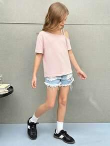 Firerie Kids Firerie Kids Nova Glow 少女休闲度假纯色针织单肩短袖上衣 - 粉色 - 查看 5