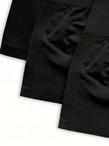 Dewbera Dewbera 3pcs Women Seamless Solid Color High Elastic Shaping Sports Shorts - Black - View 5