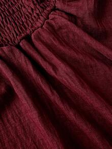 Vionelle Plus Size Deep V-Neck Puff Sleeve Fitted Party Mini Dress - Burgundy - View 5