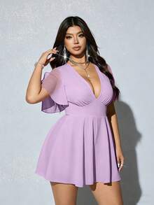 Viva Relle Combinaison élégante et sexy grande taille, col V profond, couleur unie, été - Parme - Voir 2