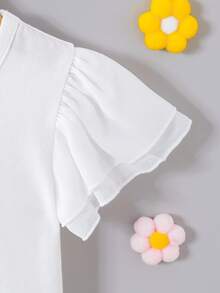 Elladie kids 1 chiếc áo thun trắng trơn cổ tròn viền bèo, kiểu dáng tối giản và đa năng dành cho bé gái. - Nhiều màu - Xem 6