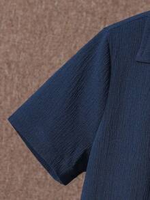 SHEIN Tween Boy Solid Button Front Shirt & Shorts Without Tee, School, Campus, College Summer Holiday - Navy Blue - View 5