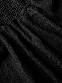 Vionelle Vestido mini de fiesta ajustado con escote en V profundo y mangas abullonadas para tallas grandes - Negro - Ver 3