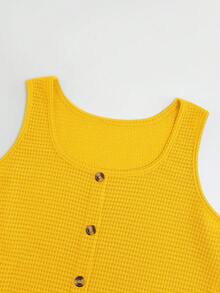 SHEIN VCAY Plus Size Women Summer Apricot Striped Button Decor Sleeveless Camisole - Yellow - View 3